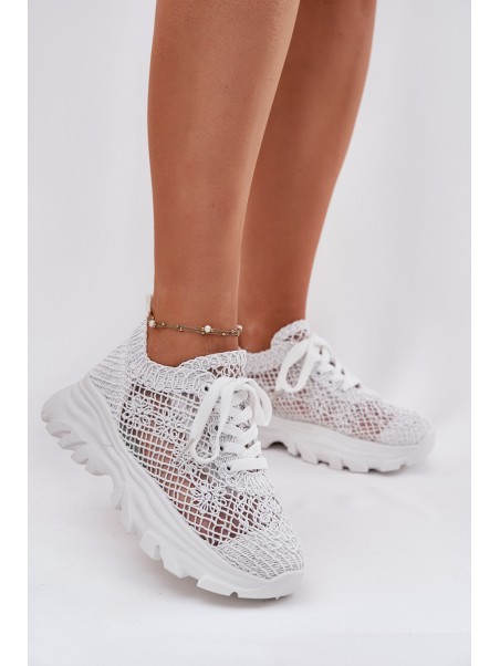 Women's Sneakers With Crochet Upper White Jelhiris