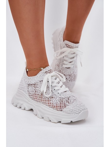 Women's Sneakers With Crochet Upper White Jelhiris