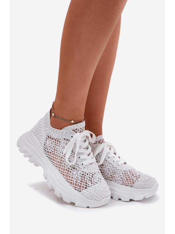 Women's Sneakers With Crochet Upper White Jelhiris