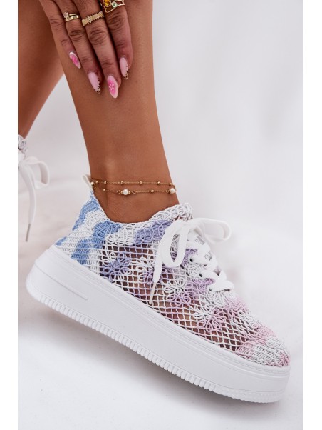 Womens Platform Sneakers With Crocheted Upper Multicolor Mirietto