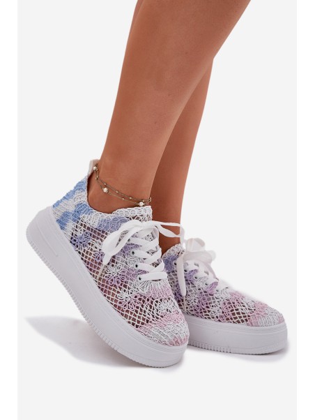 Womens Platform Sneakers With Crocheted Upper Multicolor Mirietto