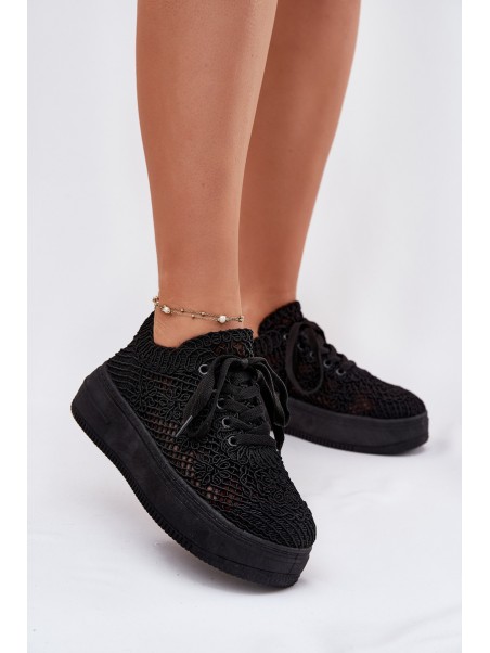 Women's Platform Sneakers With Crocheted Upper Black Mirietto