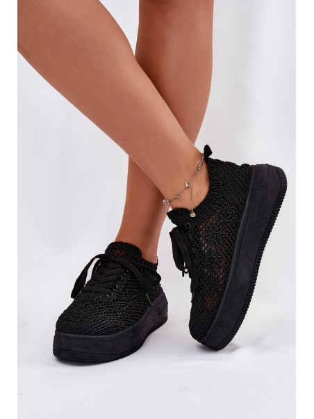 Women's Platform Sneakers With Crocheted Upper Black Mirietto