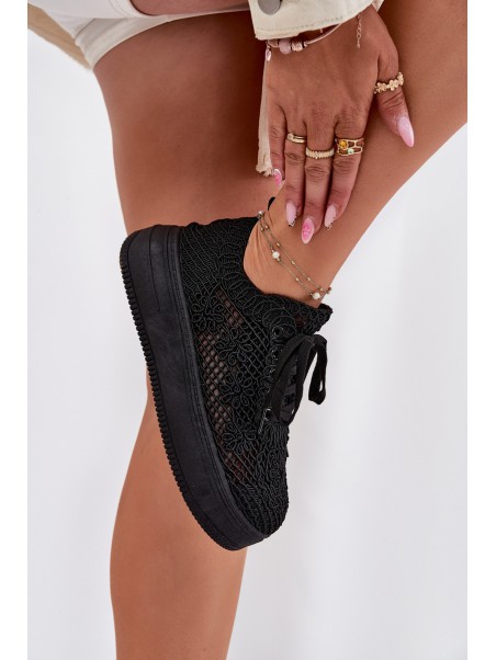 Women's Platform Sneakers With Crocheted Upper Black Mirietto