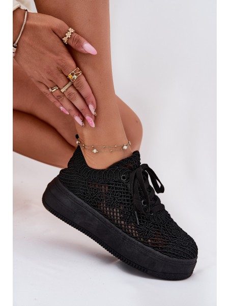 Women's Platform Sneakers With Crocheted Upper Black Mirietto