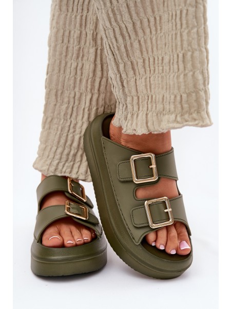 Ladies platform sandals with golden buckles green Zorila