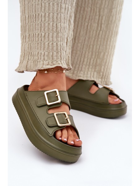 Ladies platform sandals with golden buckles green Zorila