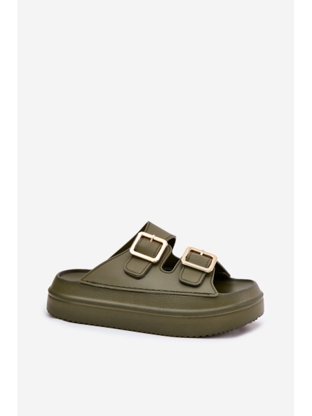 Ladies platform sandals with golden buckles green Zorila