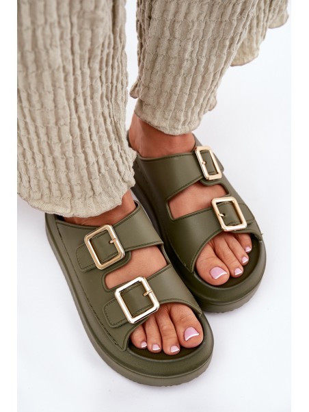 Ladies platform sandals with golden buckles green Zorila