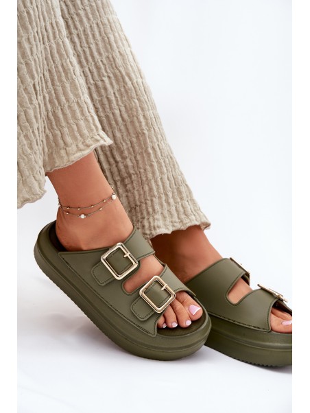 Ladies platform sandals with golden buckles green Zorila