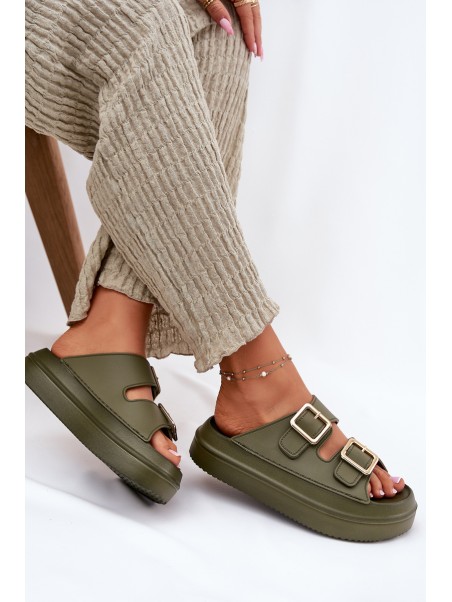Ladies platform sandals with golden buckles green Zorila