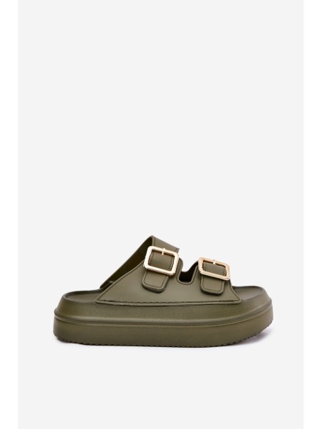 Ladies platform sandals with golden buckles green Zorila