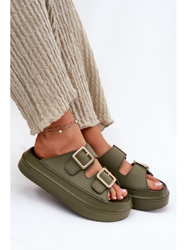 Ladies platform sandals with golden buckles green Zorila