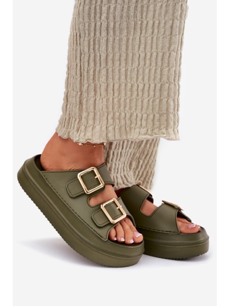 Ladies platform sandals with golden buckles green Zorila
