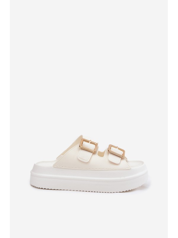 Women's Platform Sandals With Golden Buckles Ecru Zorila