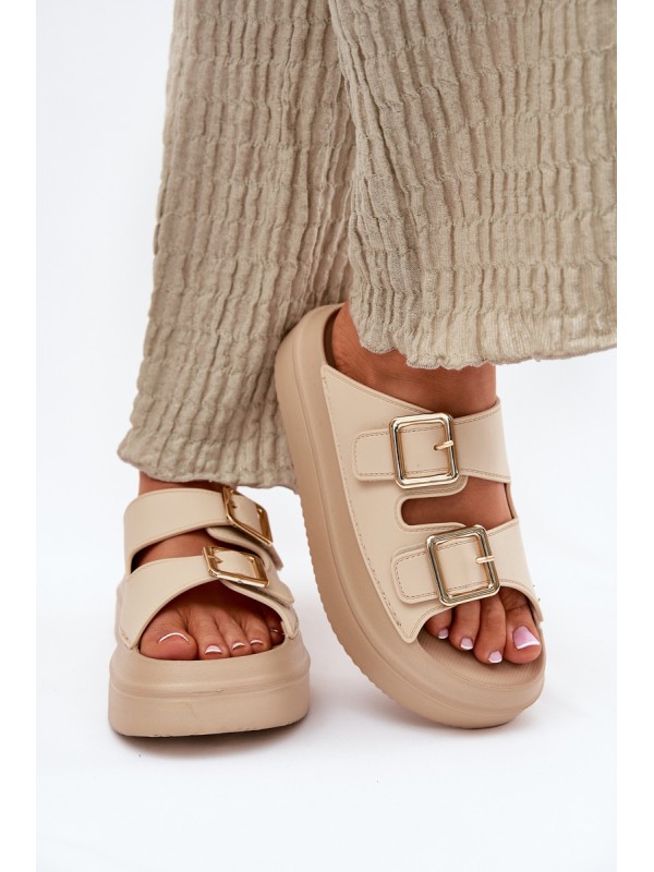 Women's Platform Sandals with Golden Buckles Beige Zorila 2
