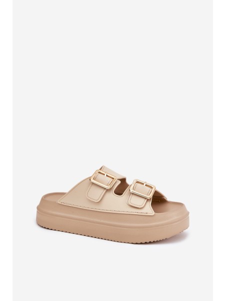 Women's Platform Sandals with Golden Buckles Beige Zorila