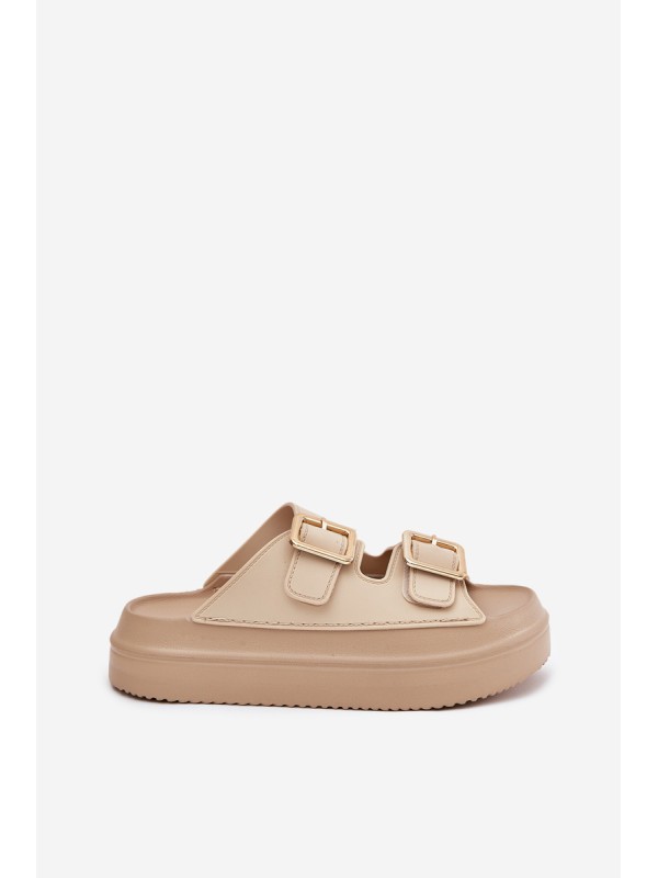 Women's Platform Sandals with Golden Buckles Beige Zorila