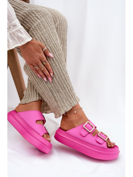 Women's Platform Sandals With Golden Buckles Fuchsia Zorila