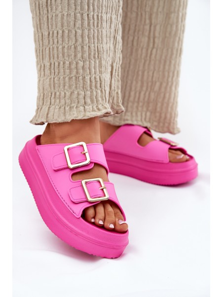 Women's Platform Sandals With Golden Buckles Fuchsia Zorila
