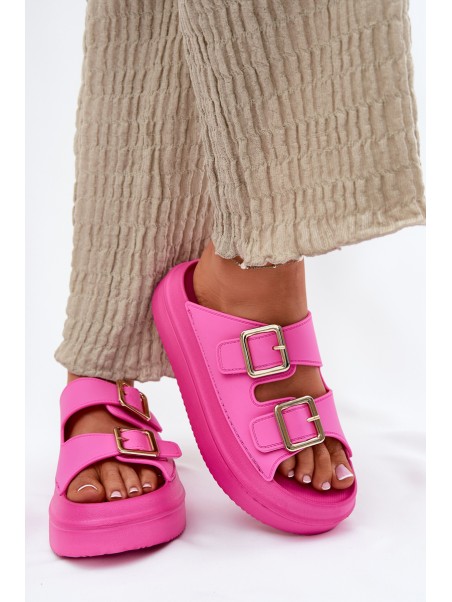 Women's Platform Sandals With Golden Buckles Fuchsia Zorila