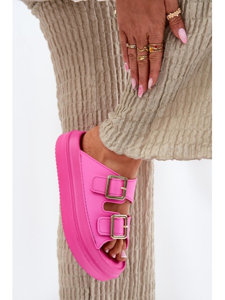 Women's Platform Sandals With Golden Buckles Fuchsia Zorila