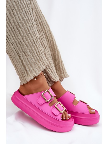 Women's Platform Sandals With Golden Buckles Fuchsia Zorila