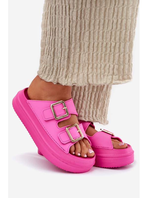 Women's Platform Sandals With Golden Buckles Fuchsia Zorila