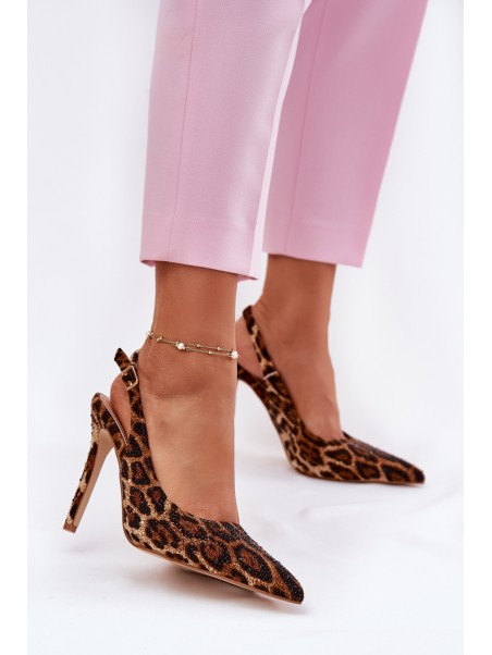 Embellished Stiletto Sandals Leopard Brown Kemonia