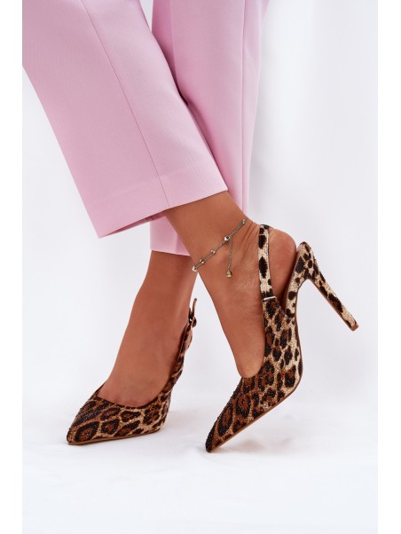 Embellished Stiletto Sandals Leopard Brown Kemonia