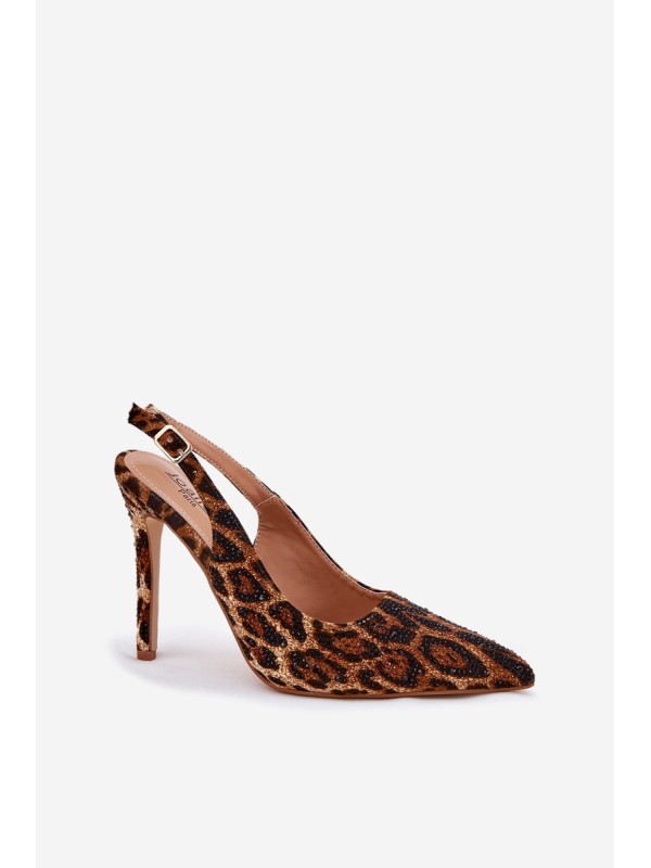 Embellished Stiletto Sandals Leopard Brown Kemonia