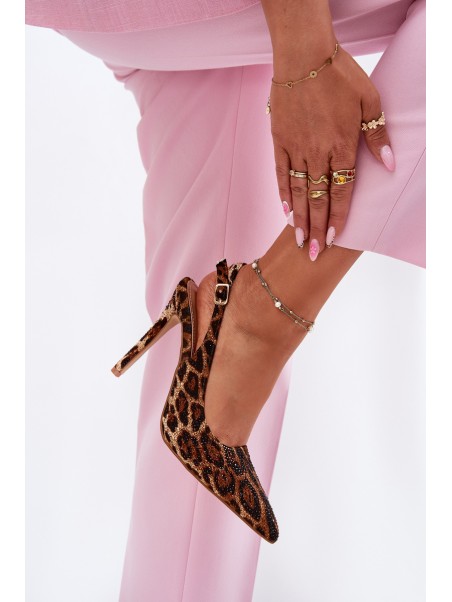 Embellished Stiletto Sandals Leopard Brown Kemonia