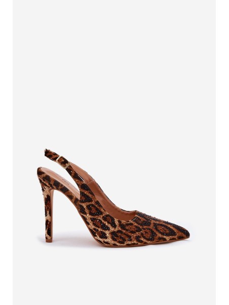 Embellished Stiletto Sandals Leopard Brown Kemonia