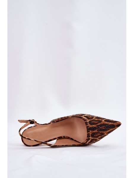 Embellished Stiletto Sandals Leopard Brown Kemonia