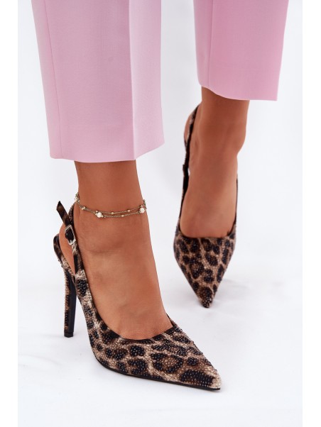 Embellished High Heels Leopard Beige-Black Kemonia