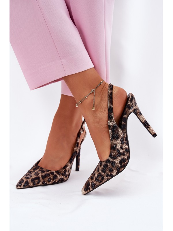 Embellished High Heels Leopard Beige-Black Kemonia