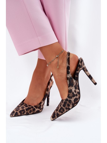 Embellished High Heels Leopard Beige-Black Kemonia