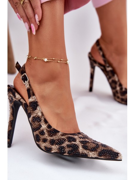 Embellished High Heels Leopard Beige-Black Kemonia