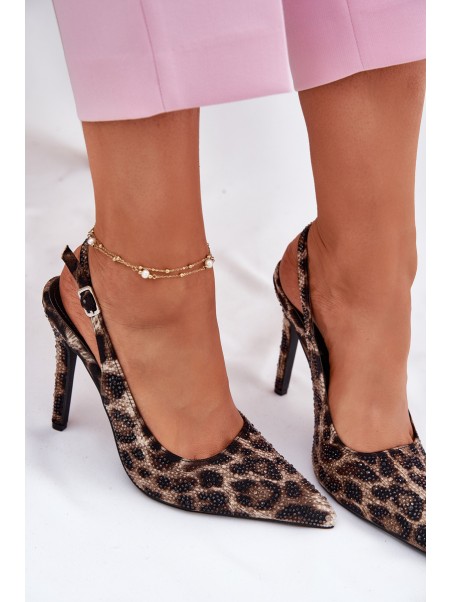 Embellished High Heels Leopard Beige-Black Kemonia