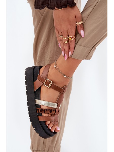 Womens sandals with straps on platform Camel Gallari