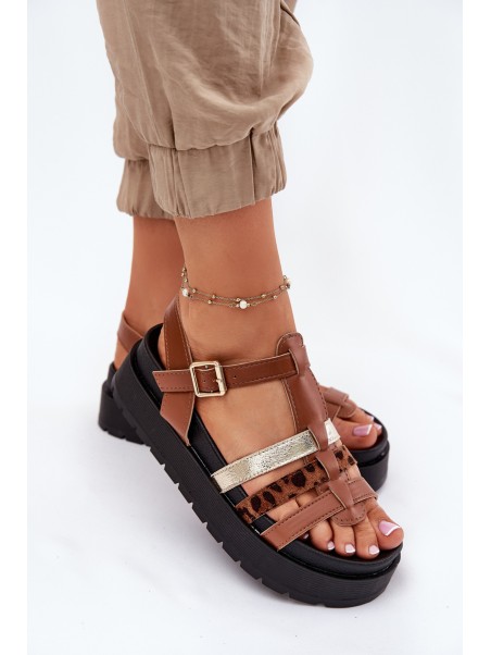 Womens sandals with straps on platform Camel Gallari