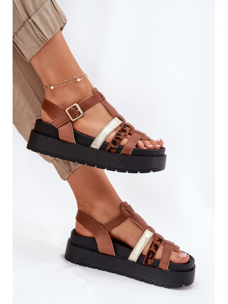 Womens sandals with straps on platform Camel Gallari