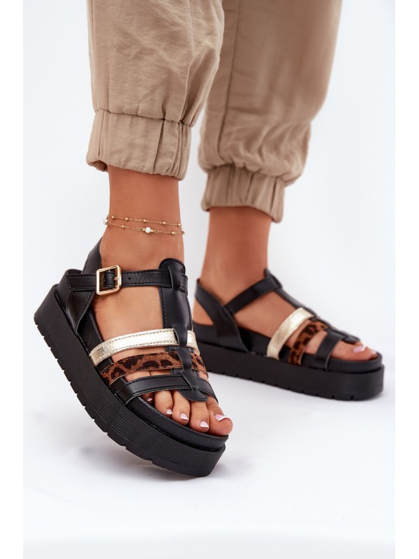 Women's Sandals With Straps On Platform Black Gallari