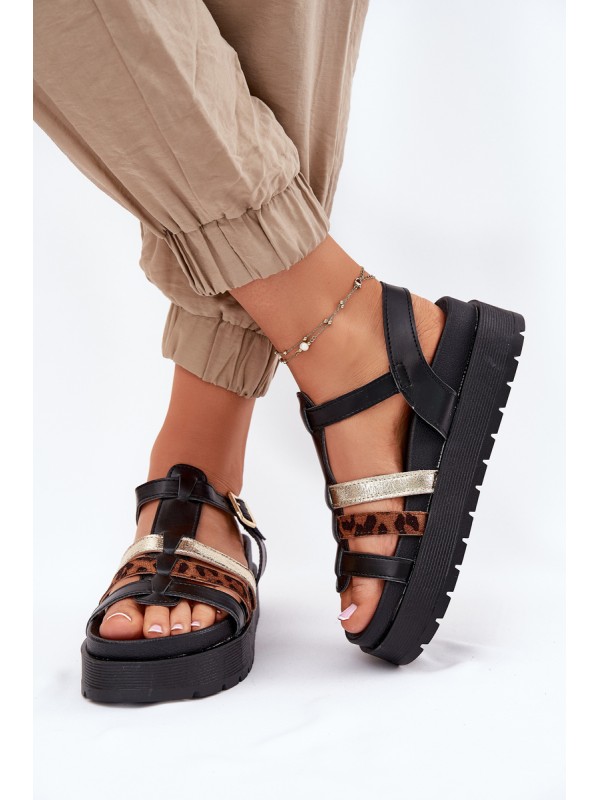 Women's Sandals With Straps On Platform Black Gallari