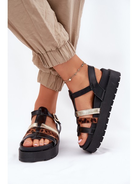 Women's Sandals With Straps On Platform Black Gallari