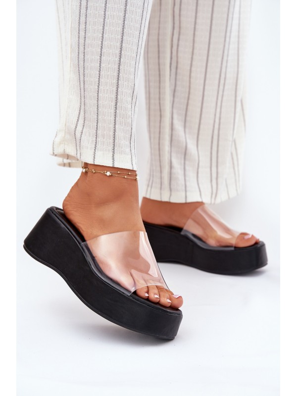 Womens sandals with transparent strap on wedge black Meltiana 2