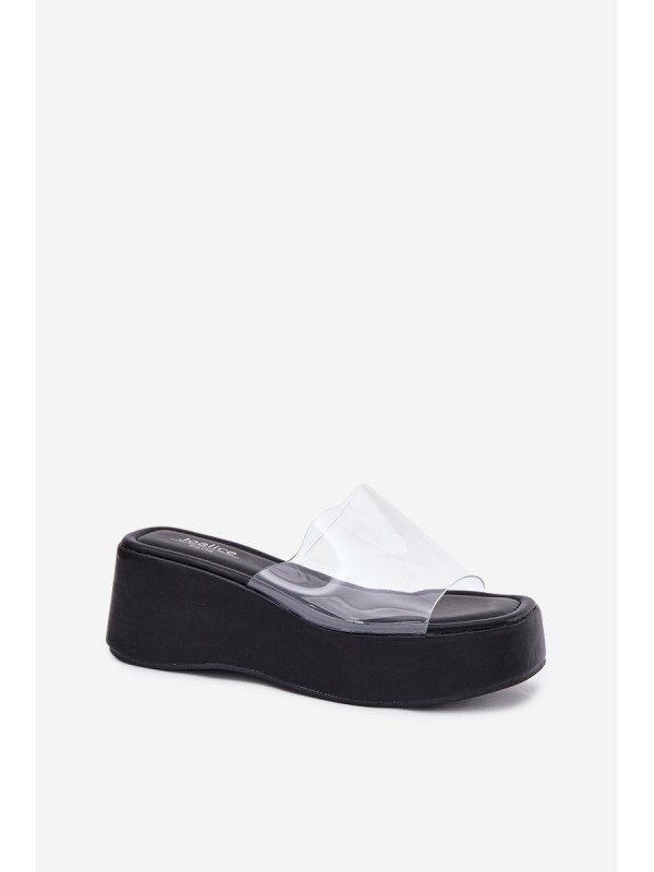 Womens sandals with transparent strap on wedge black Meltiana