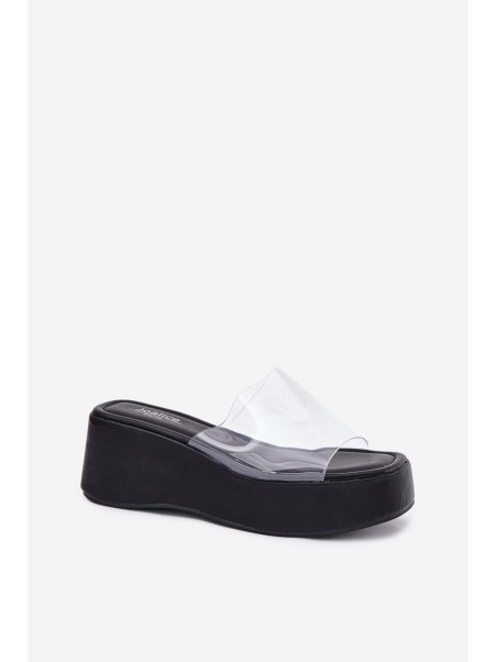 Womens sandals with transparent strap on wedge black Meltiana