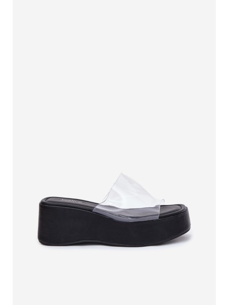 Womens sandals with transparent strap on wedge black Meltiana