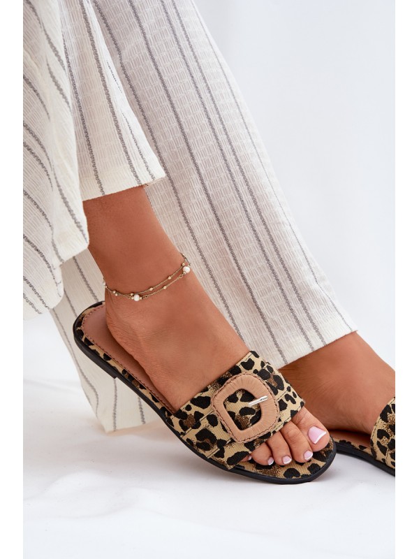 Flat Women's Slippers With Decorative Buckle Leopard Clariola